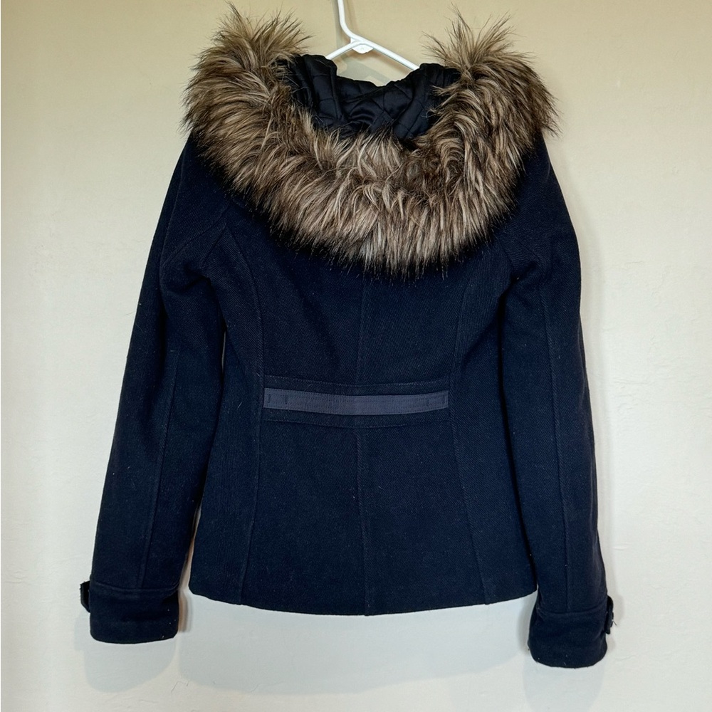 Abercrombie and Fitch Faux Fur Trim Wool Blend Peacoat (L) Great Condition